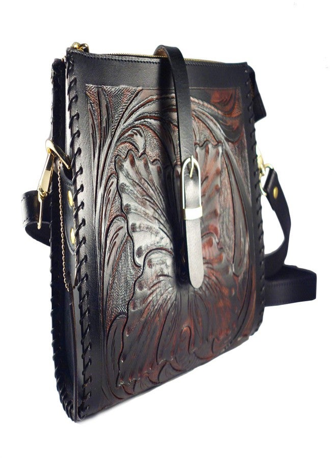 Cords Craft Genuine shoulder Bag, Hand Tooled Crossbody Bag for Women (Tan & Black) | Leather Sling Bag, Women's bag - Image 5